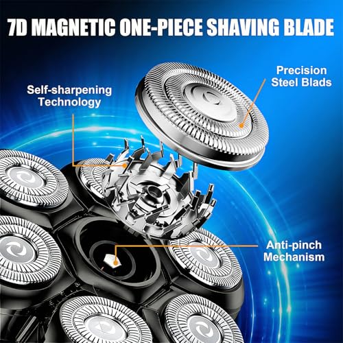 7-Blade Magnetic Shaver Head Replacement for Bald Men - Black/1Pack