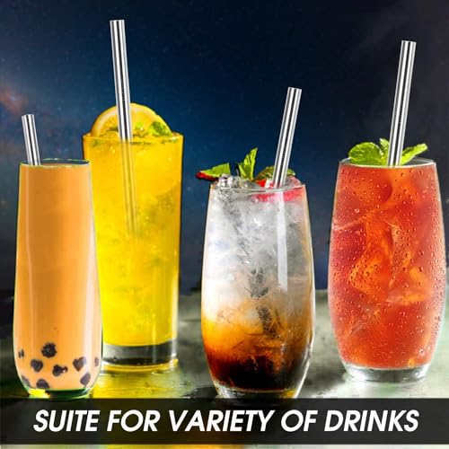 Vinaco 4 Pack Reusable Stainless Steel Smoothie Straws - 0.4" Wide, 10.5" Length