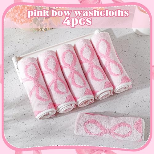 Coume 6 Pcs Pink Bow Washcloths - 100% Cotton, 13x13