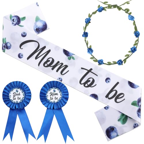 Blueberry Baby Shower Decorations Set - Sash, Pins & Flower Crown