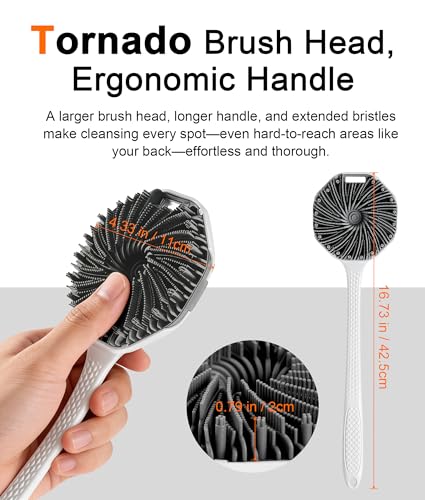 EaTubano Silicone Back Scrubber for Shower - Long Handle Exfoliating Tool