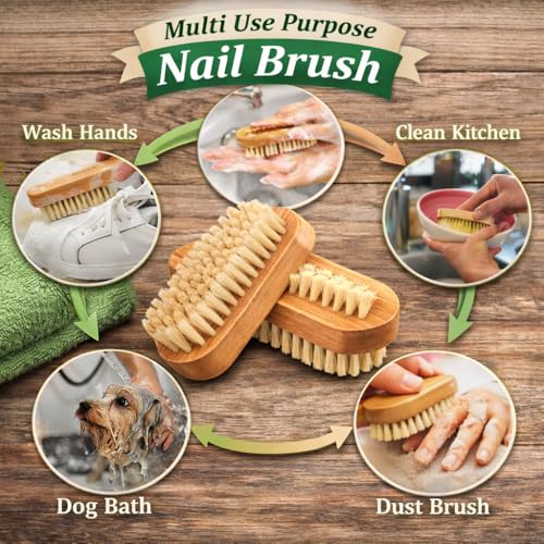 4 Pcs Wooden Nail Brush Set - Two-Sided Cleaning Brushes for Nails