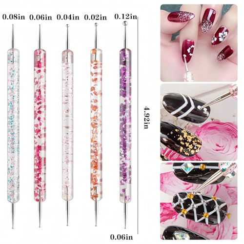 Nail Art Tool Set - 5 Dotting Tools & 5 Liner Brushes for Professionals