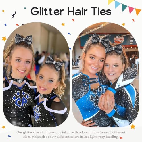 Black Glitter Cheer Bows - 12Pcs Small Cheerleader Hair Accessories