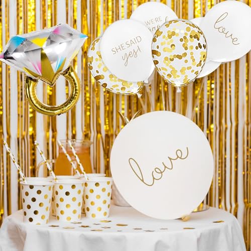 50 Engagement Balloons Set - He Asked, She Said Yes, Love & Gold Confetti