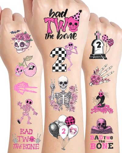 Bad To The Bone 192-Piece Skeleton Temporary Tattoos – 20 Sheets for 2nd Birthday Party Favors