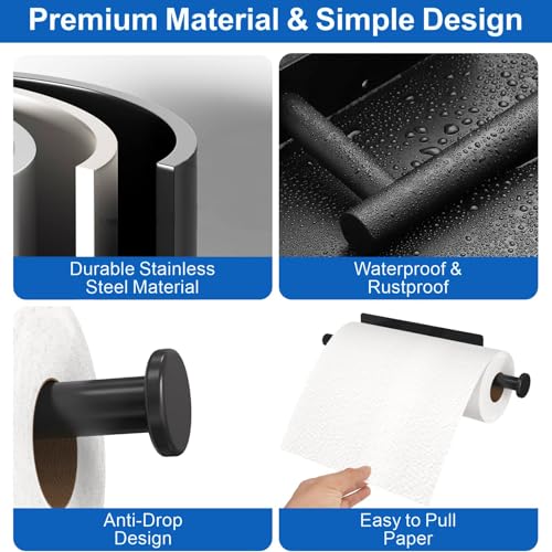 Magnetic Paper Towel Holder - No Drill, Black Stainless Steel