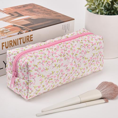 Floral Quilted Makeup Bag for Travel and Daily Use - Organizer Cosmetic Pouch