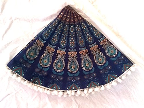 22" Blue Mandala Floor Pillow Cover - Bohemian Pouf Cushion