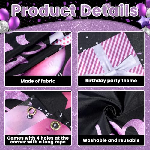 Personalized Black & Purple Happy Birthday Banner with Custom Name