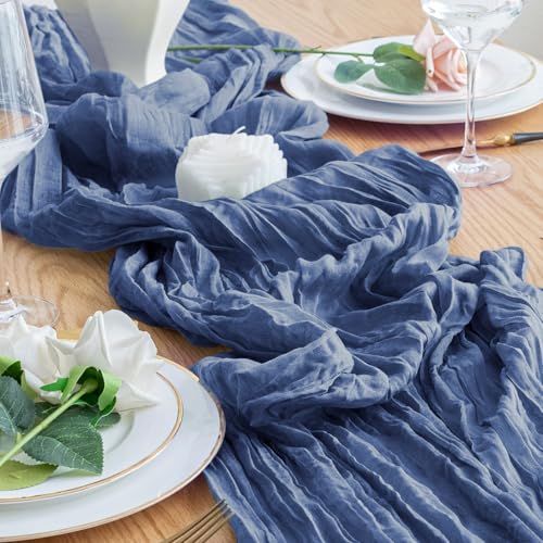 Blue Boho Cheesecloth Table Runner Set - 10FT, 2 Pieces