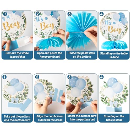 ANGOLIO 12Pcs Baby Boy Shower Honeycomb Centerpieces - Blue Table Decor