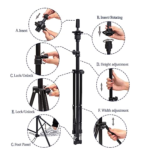 HYOUJIN Adjustable Wig Stand Tripod with Foot Panel - Dark Black