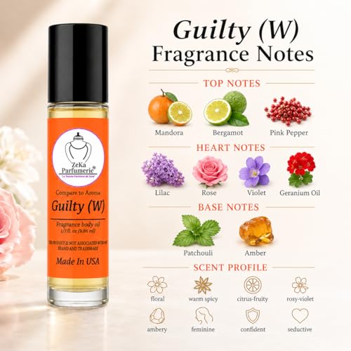 Zeka Parfumerie Travel Size Fragrance Body Oil Roll-On - Guilty Inspired, 1/3 oz