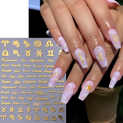 6 Sheets Zodiac Nail Art Stickers - Self-Adhesive Letter Decals