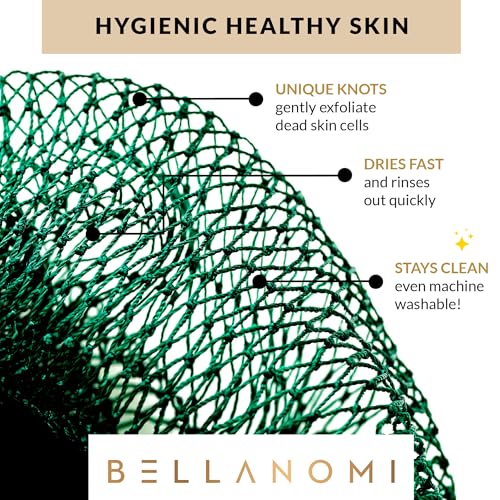 BELLANOMI African Exfoliating Net Sponge, Authentic, Ethically sourced from Nigeria, 45 inches Long, Back Scrubber for Daily use (Emerald Green)