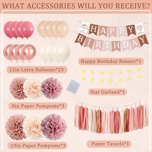 Retro Blush Pink Birthday Decorations Set for Women | Boho Party Essentials