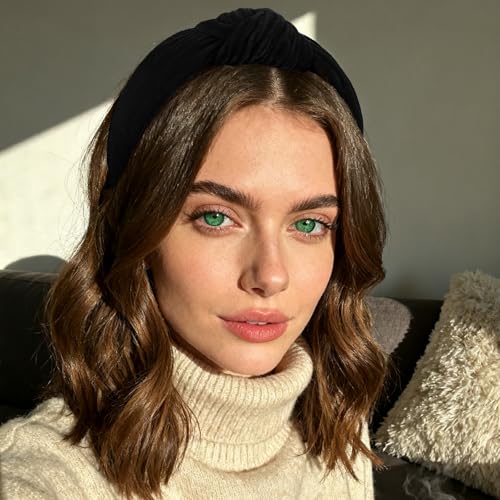 YISSION Black Velvet Knotted Headbands for Women Non Slip Wide Hair Accessory