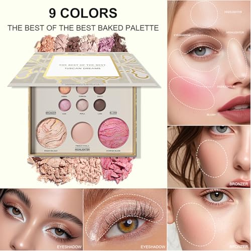 MOOMARTO All-in-One Baked Face Palette: Eyeshadow, Bronzer, Blush & Highlighter