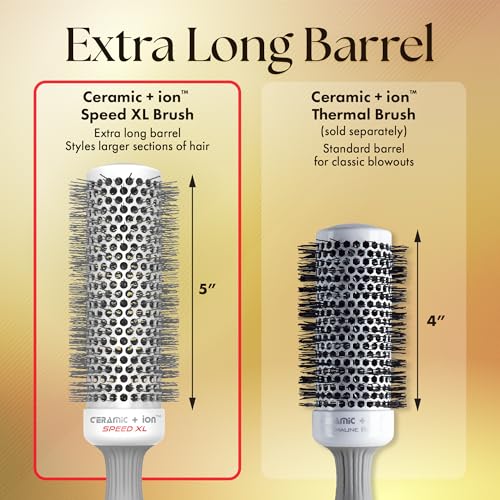 Olivia Garden Ceramic + Ion Speed XL - Extra-Long Round Thermal Hair Brush - Not Electrical - Professional Blowout Brush for Normal to Thick Hair