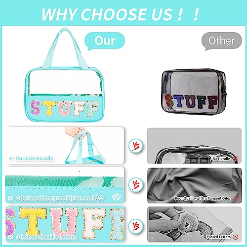 Eurovicky Clear Makeup Bag with Chenille Letter Patches - Waterproof Travel Toiletry Organizer