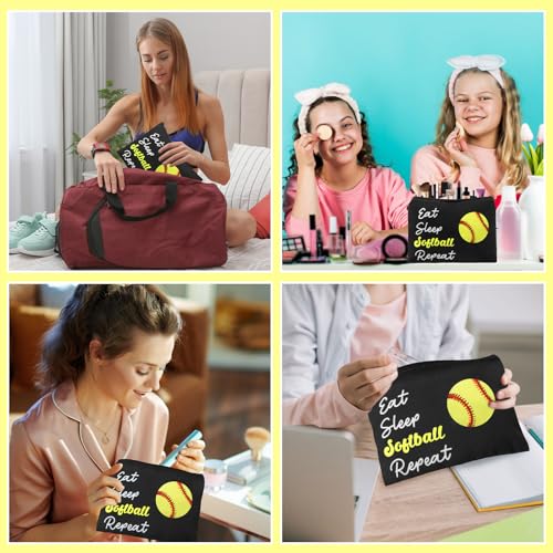 12 Pcs Softball Team Makeup Bags - Canvas Travel Toiletry Pouch for Sports