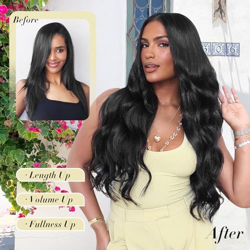 NOTICEME 22in Wavy Clip-In Hair Extensions Set 200g Natural Black #1B