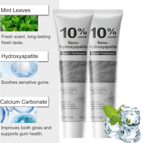 Fluoride-Free Hydroxyapatite Toothpaste - 10% Nano Formula, 4.23oz (2 Pack)