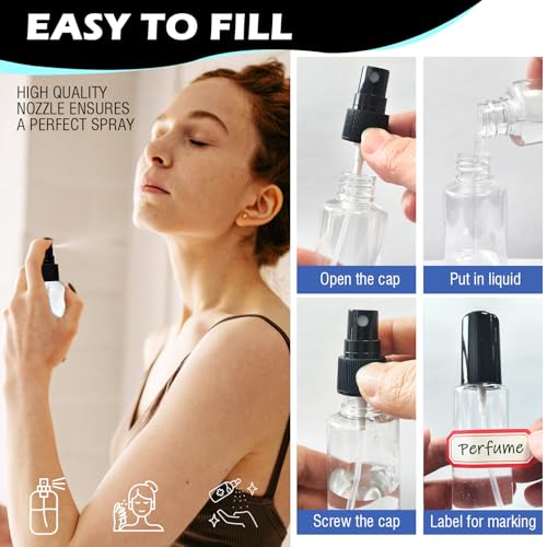 10 Pack 2oz Refillable Travel Spray Bottles - Leak-Proof Mini Containers