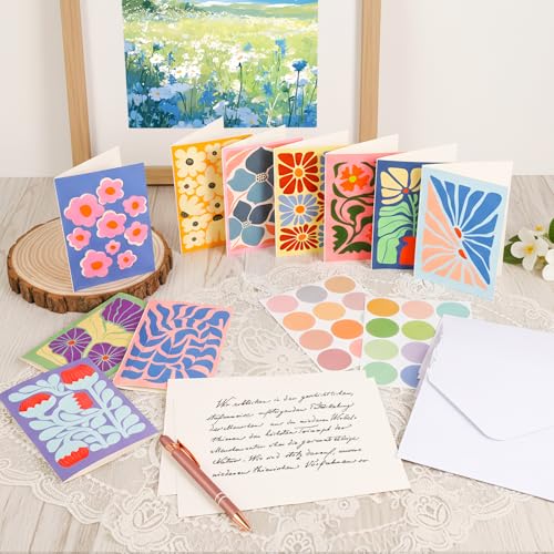 24 Pack Blank Greeting Cards with Envelopes & Stickers - 4x6 Inch Abstract Floral Designs