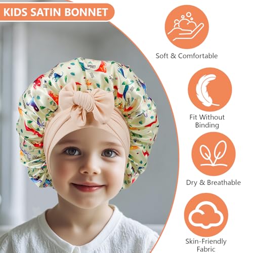 3-Piece Kids Satin Hair Bonnet Set - Soft Sleep Cap for Children