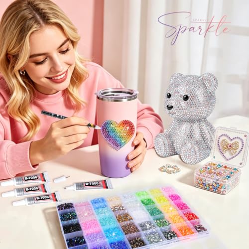 Jelly AB Rhinestones Kit - 36,000 Pcs, 28 Colors, 3mm Flatback Bedazzling Stones with Jewelry Glue & Tools