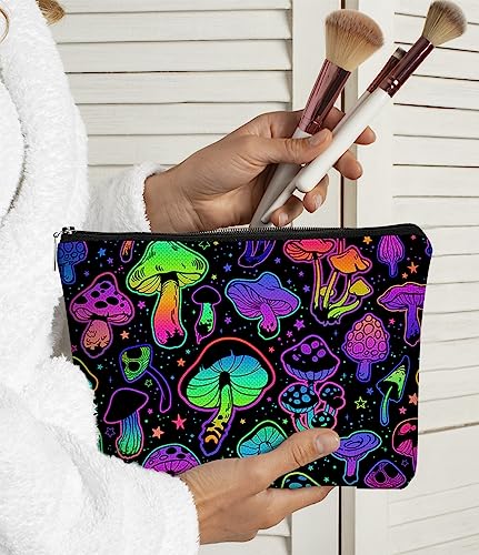 BARPERY Mushroom Neon Glow Makeup Bag 7.5 x 10 Travel Toiletry Pouch - Variation 5