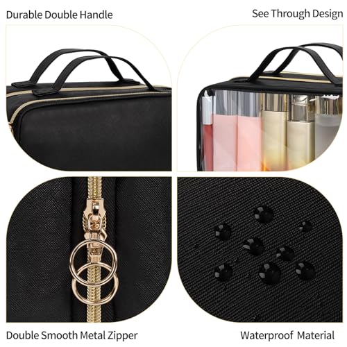 OCHEAL Double Layer Travel Makeup Bag - Clear Large Cosmetic Organizer