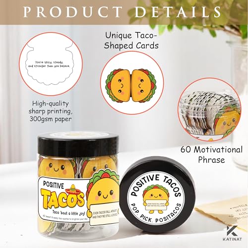 Positive Taco Jar with 60 Affirmation Cards - Uplifting Gifts for All
