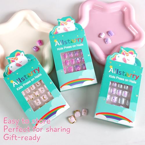 Allstarry Kids Press-On Nails Star Moon Tale - 3 Pack Pre-Glued Fake Nails for Girls