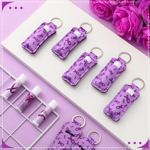 Breast Cancer Awareness Lip Balm Set with Keychains - Purple (18 Sets)