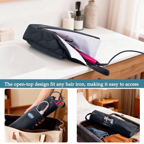 ELCUPA Style B Black Heat-Resistant Hair Tool Organizer Bag, Travel Case for Flat Irons & Curling Irons