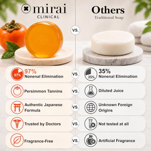 Mirai Persimmon & Green Tea Extract Soap for Odor Elimination – 100g, Nonenal & Old People Smell