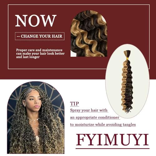 FYIMUYI Deep Wave Braiding Hair Bulk 6 Bundles 20 Inch Natural Black Curly Extensions