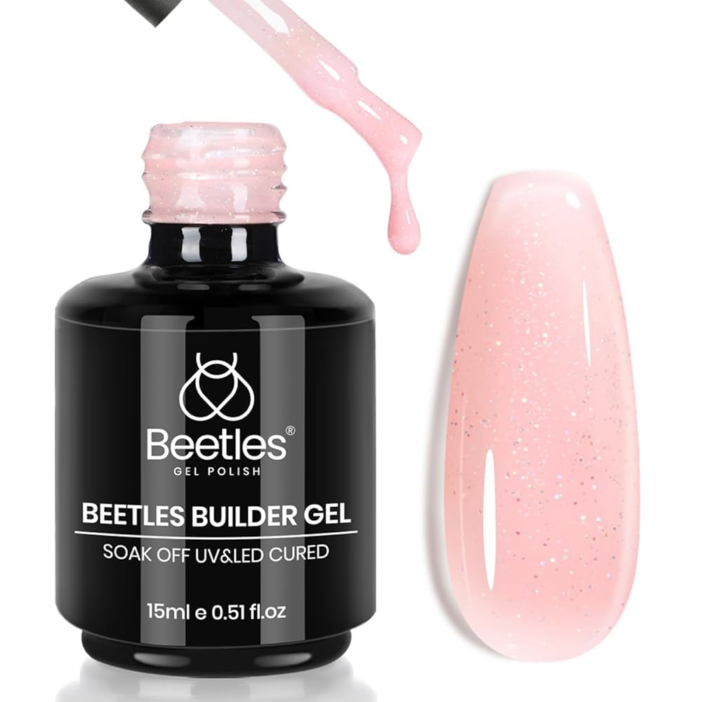 Beetles Builder Gel - 0.5oz Jelly Pink Nail Building Gel | HEMA & TPO Free, 7-in-1 Strengthening Formula for DIY Nail Art