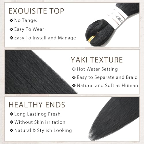 YEXIU 1B 30 Inch Pre-Stretched Yaki Straight Braiding Hair Pack of 8