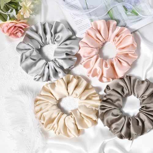 CEELGON Extra Large Satin Hair Scrunchies for Thick Hair, 6-Pack