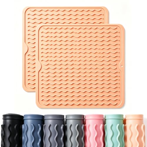 Caketime Silicone Dish Drying Mats - 2 Pack, Waterproof, 12"x12"