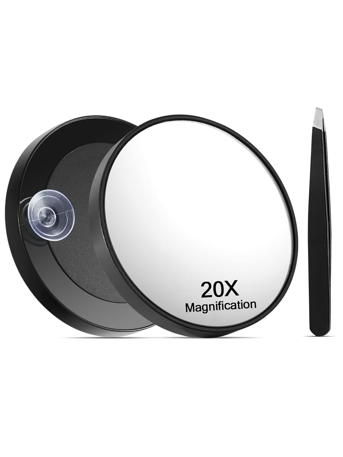 10X/20X/30X Magnifying Makeup Mirror - Suction Cups & Tweezers Set | 3.5 Inches, Black, 3PCS