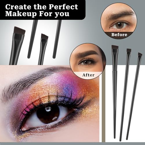 12-Pack Angled Eyeliner and Eyebrow Brush Set - Precision Makeup Applicators