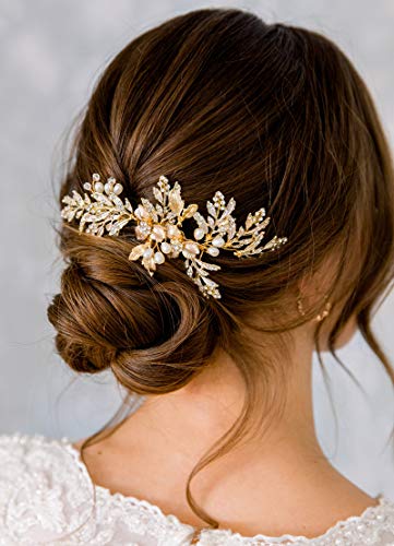 SWEETV Handmade Gold Rhinestone Wedding Hair Comb for Brides