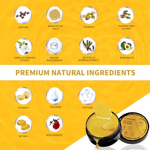 Souwixlum 7.15oz Gold Under Eye Patches for Dark Circles & Puffiness - 70PCS