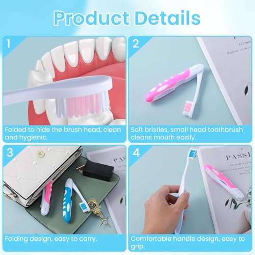 3-Pack Foldable Travel Toothbrush Set - Portable Soft Bristle for Adults & Kids