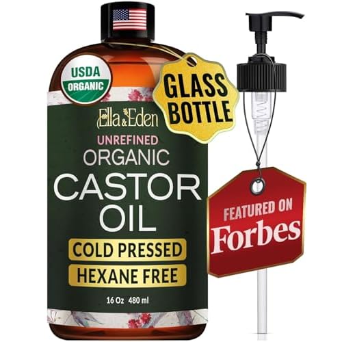 Ella & Eden USDA Organic Castor Oil ? 100% Pure Cold Pressed Hexane-Free - Glass Bottle - For Hair Growth, Face, Eyelash, Skin, Stomach - Unrefined 16 Fl Oz